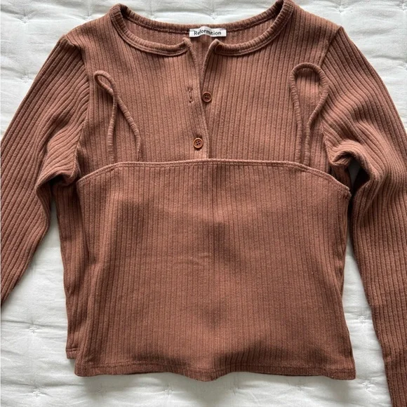 Reformation Brown Ribbed Cardigan Sweater - Picture 7 of 10